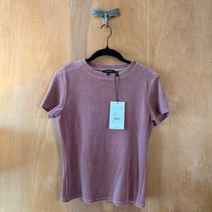 Theory Tiny Tee Dark Rose Velvet Knit Short Sleeve Top Small NWT
